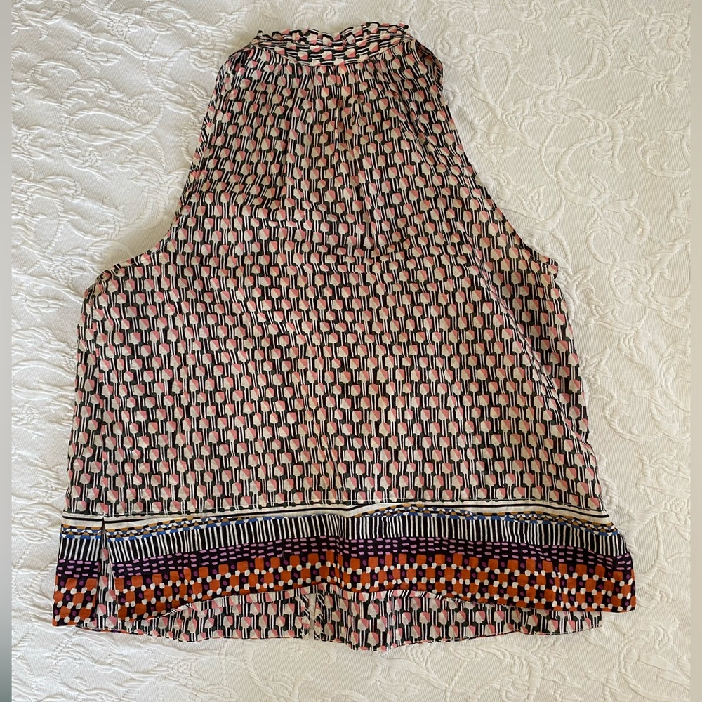 Anthro Maeve Prema Printed Tank Top Ruffle Button Front sz M like new - Picture 5 of 7